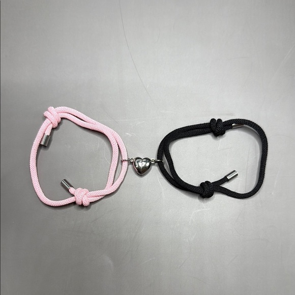 Pink and Black Heart Charm Friendship Bracelets - Picture 1 of 3